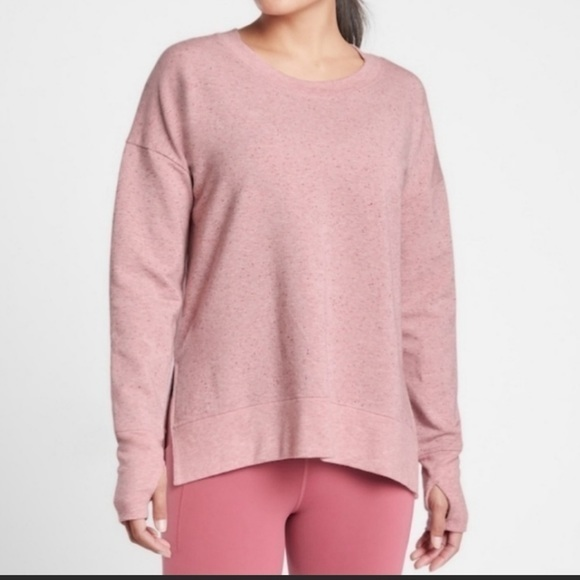 Athleta Tops - Athleta Speckled Pink Crew Neck Long Sleeve Sweatshirt Top XS Thumbhole Slits